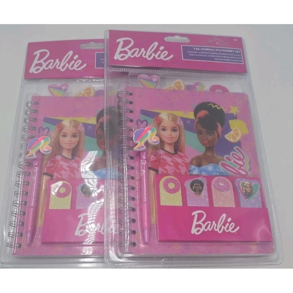 2 Barbie Tab Journal Spiral Notebook, Ballpoint Pen, Sticky Tabs, 96 Sheets